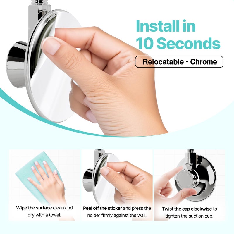 Bath Beyond Shower Head Holder - Flexible Shower Head Holder Adjustable Vacuum Suction Cup Shower Head Wall Mount Holder for Hand Held Shower Head (Adhesive Sticker Provided) (Chrome) - Image 4